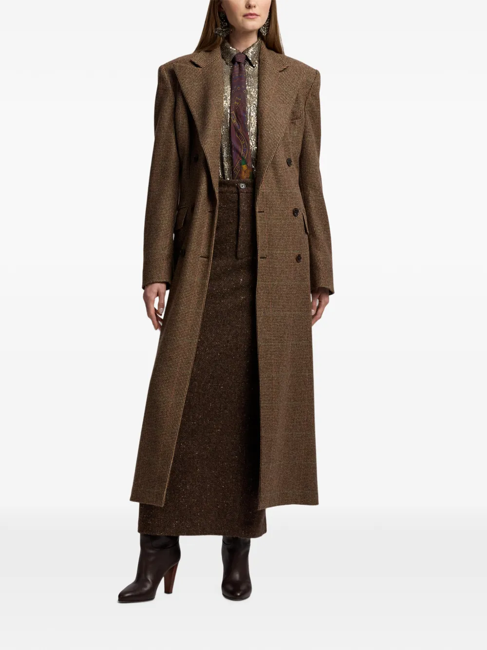 Ralph Lauren Collection Affton jas met pied-de-poule print en dubbele rij knopen Bruin