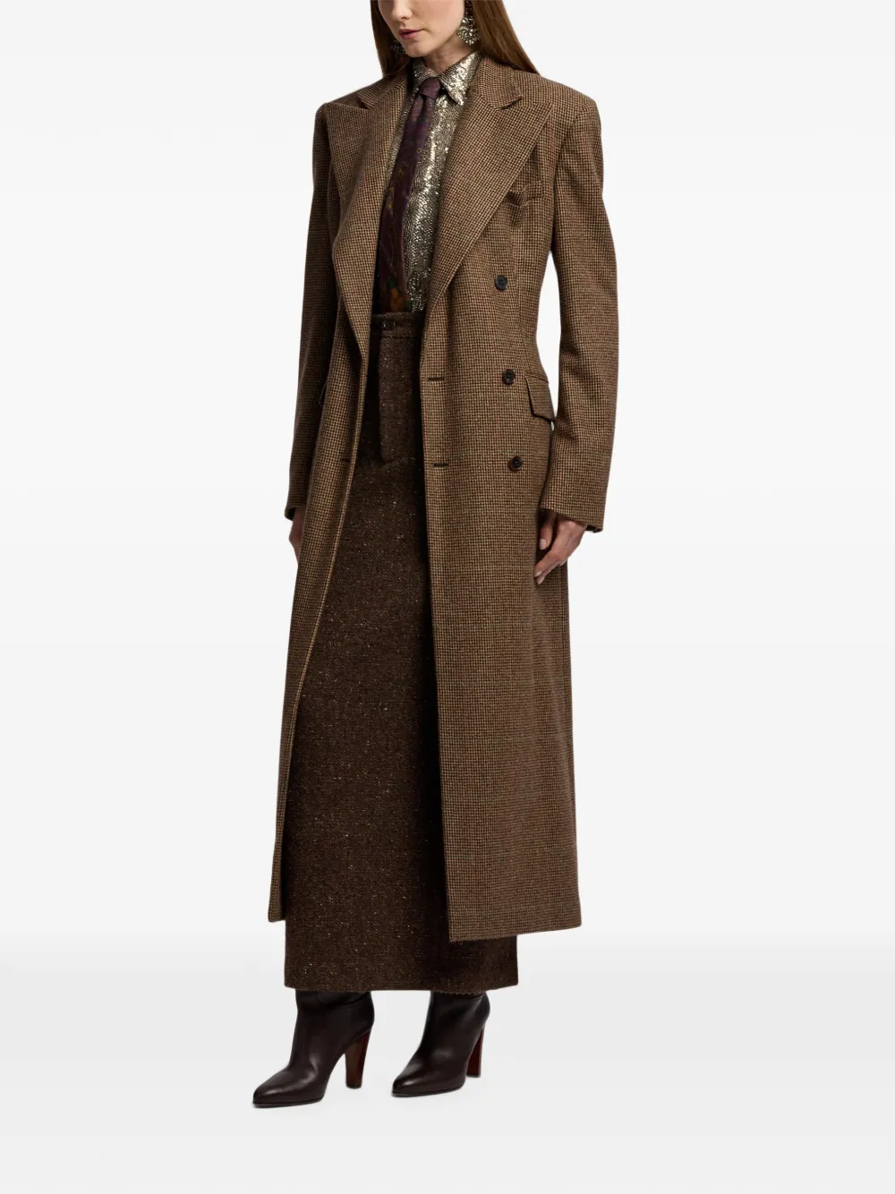 Ralph Lauren Collection Affton jas met pied-de-poule print en dubbele rij knopen Bruin