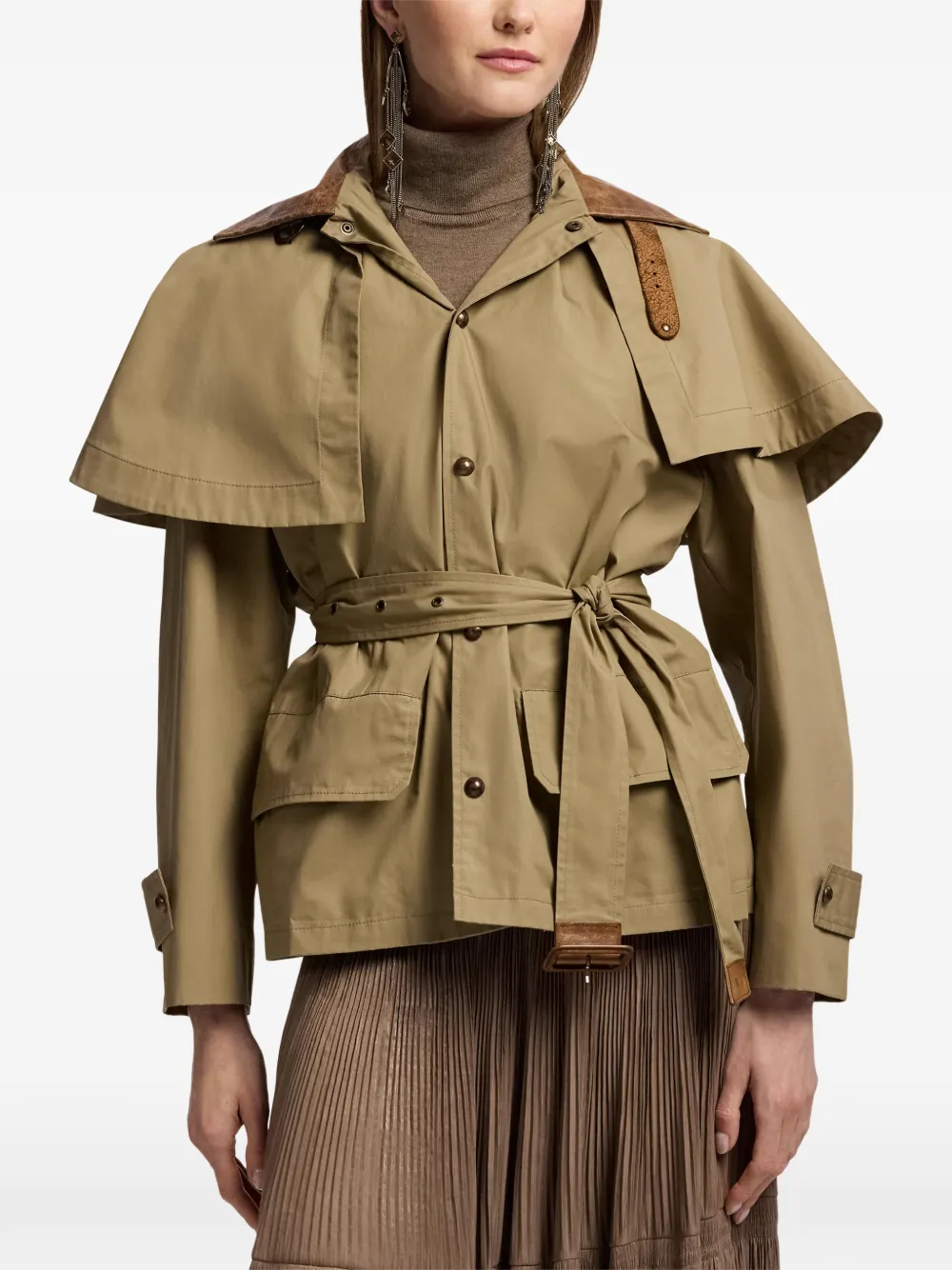 Ralph Lauren Collection Brannigan jack met capedetail en ceintuur Bruin