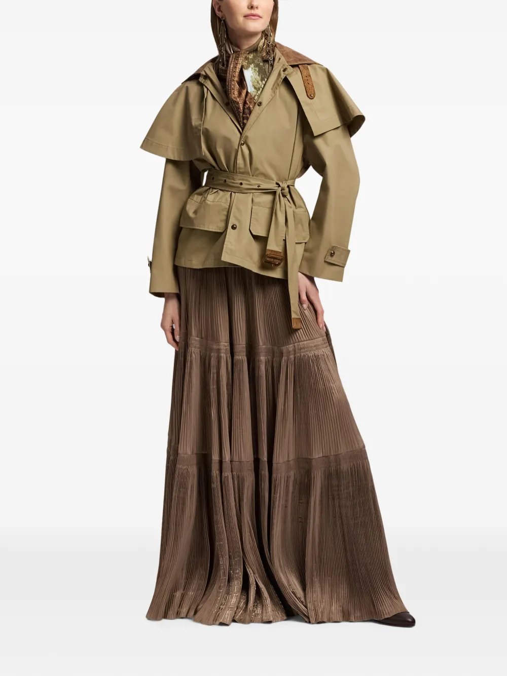 Ralph Lauren Collection Brannigan jack met capedetail en ceintuur Bruin