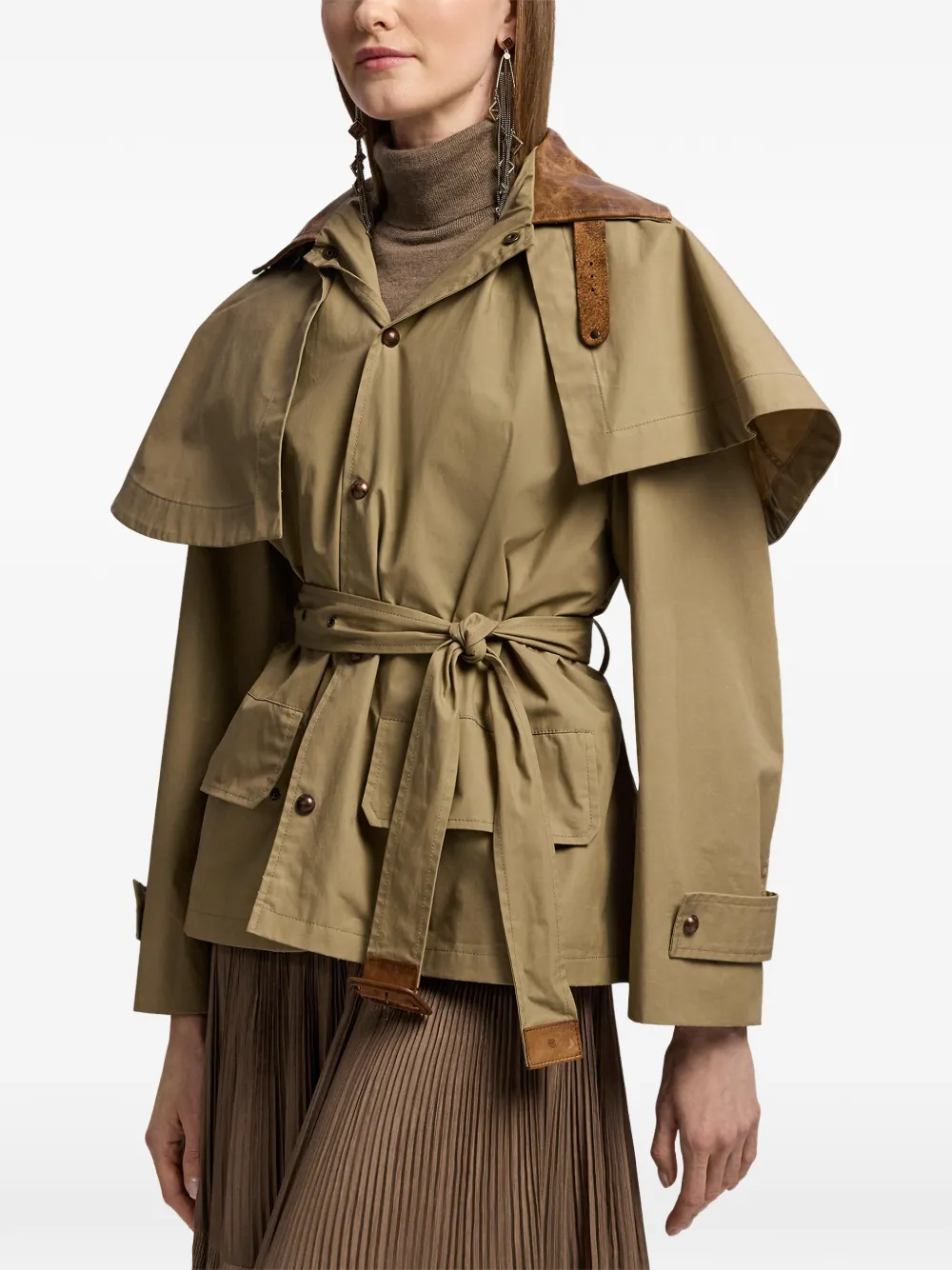 Ralph Lauren Collection Brannigan jack met capedetail en ceintuur Bruin