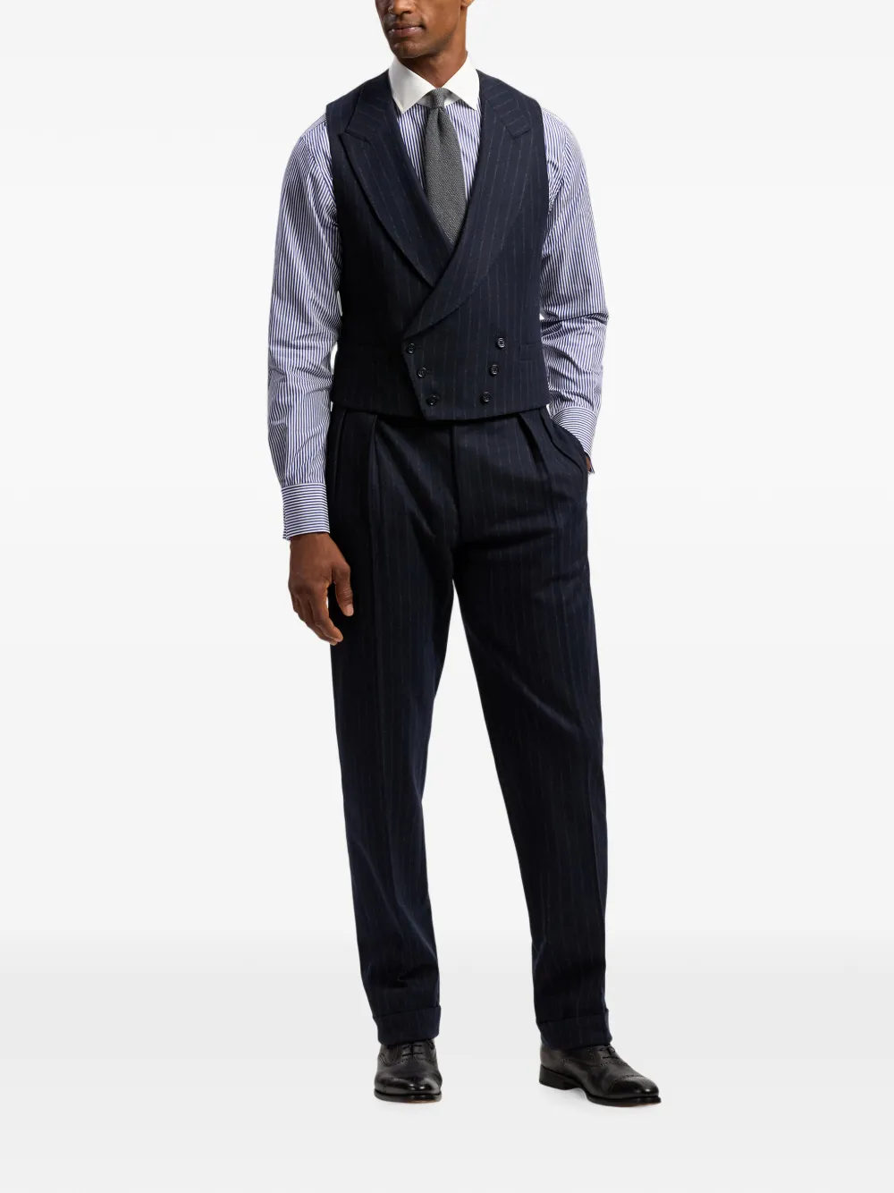 Ralph Lauren Purple Label Wollen gilet met dubbele rij knopen en krijtstreep Blauw