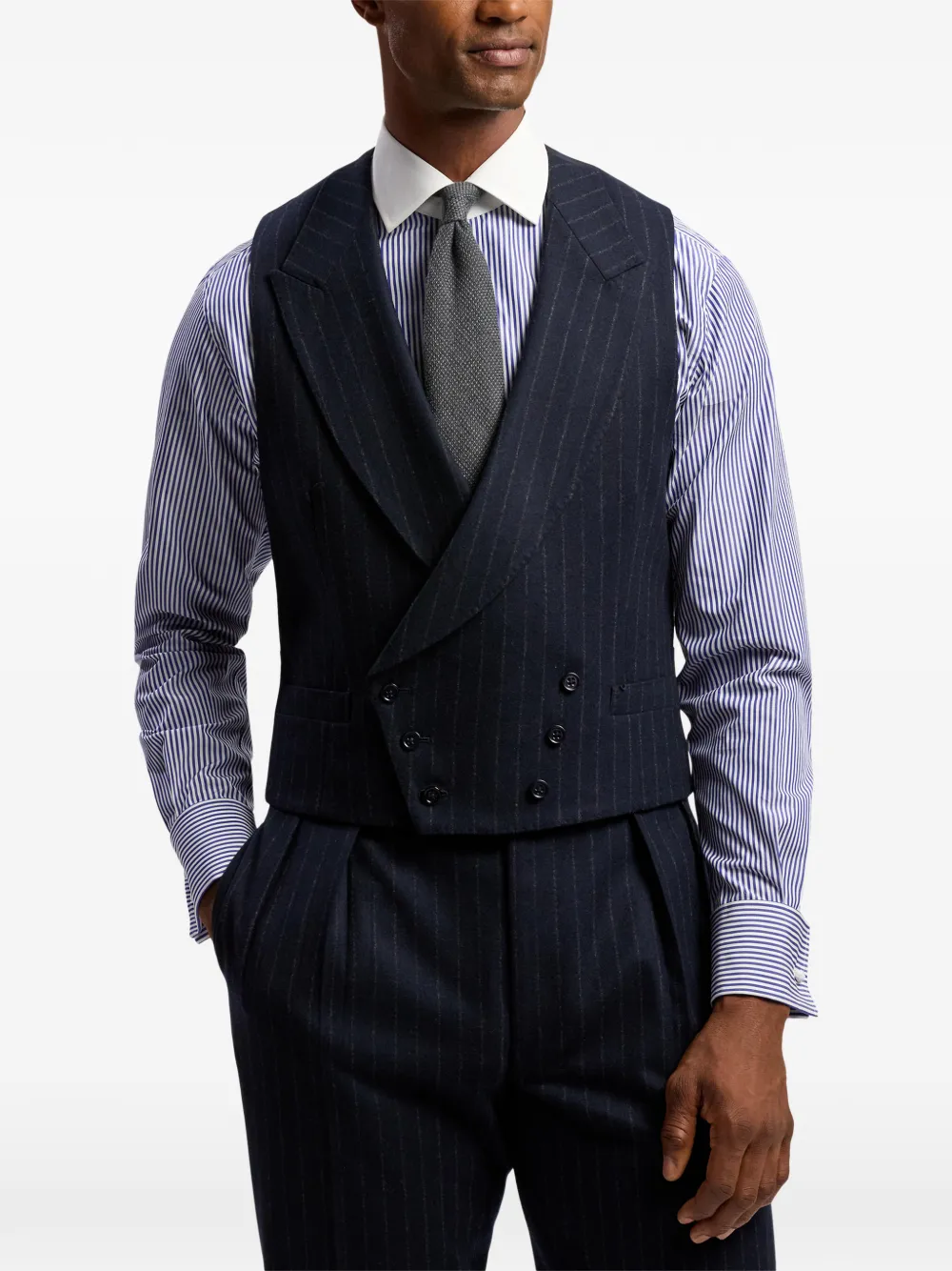 Ralph Lauren Purple Label Wollen gilet met dubbele rij knopen en krijtstreep Blauw