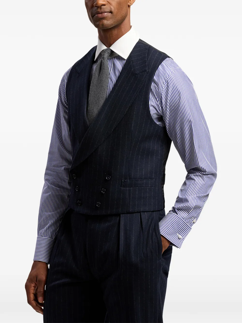 Ralph Lauren Purple Label Wollen gilet met dubbele rij knopen en krijtstreep Blauw