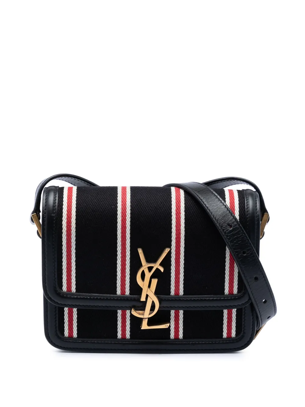 Saint Laurent Pre-Owned 2021 Small Canvas Striped Solferino Satchel In Box crossbody bag - Nero