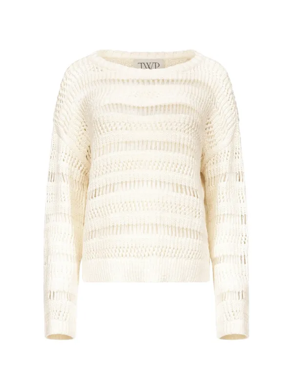 Twp Open-knit Wide-neck Sweater in Neutrals