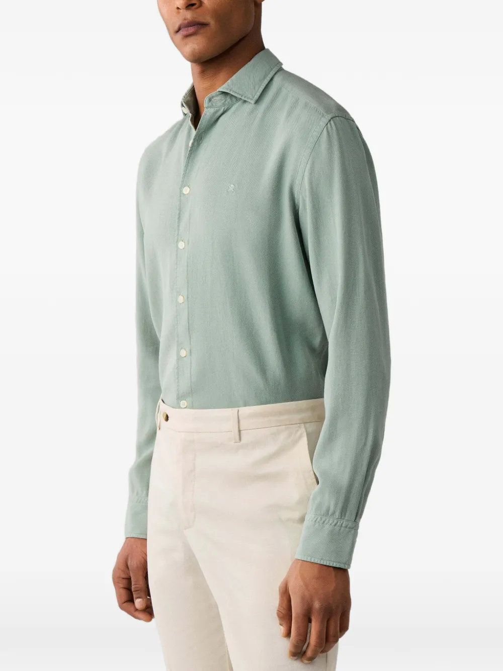 Hackett London Garment-dyed Textured Cotton Shirt In Green