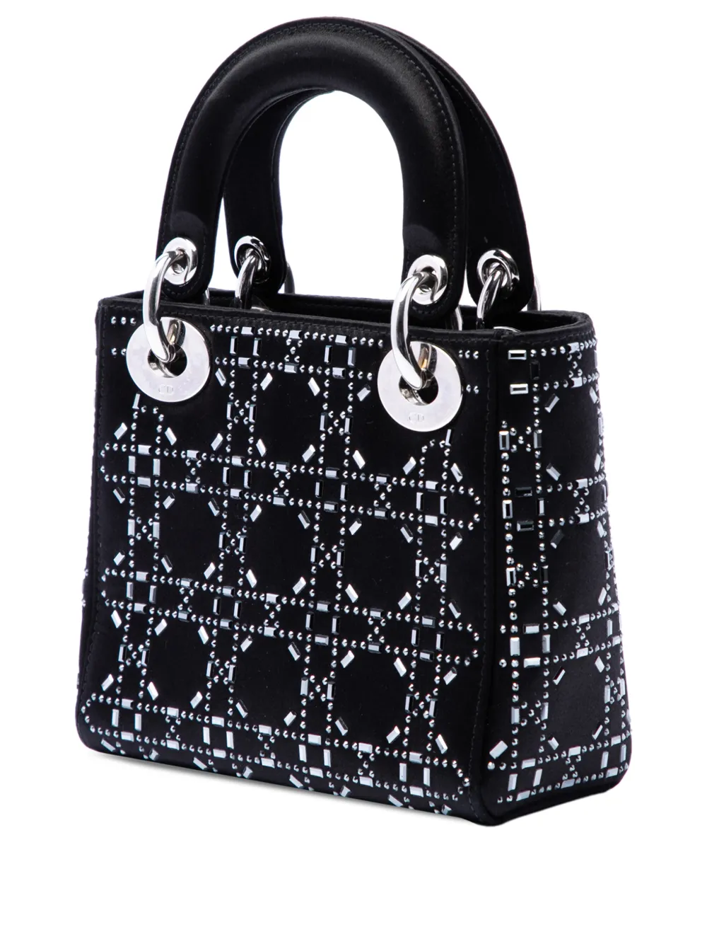 Dior Pre-owned 2018 Mini Velvet Cannage Strass Embellished Lady Dior Satchel in Black, view 3