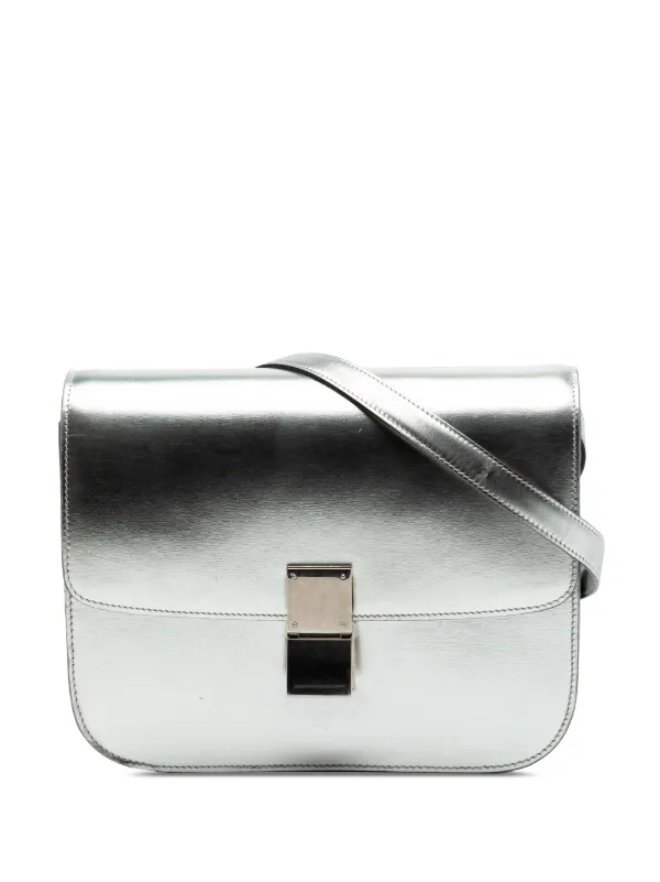 Celine Pre-owned 2015 Medium Calfskin Classic Box Crossbody Bag in Silver