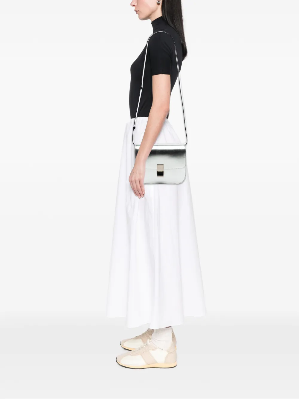 Celine Pre-owned 2015 Medium Calfskin Classic Box Crossbody Bag in Silver, view 2