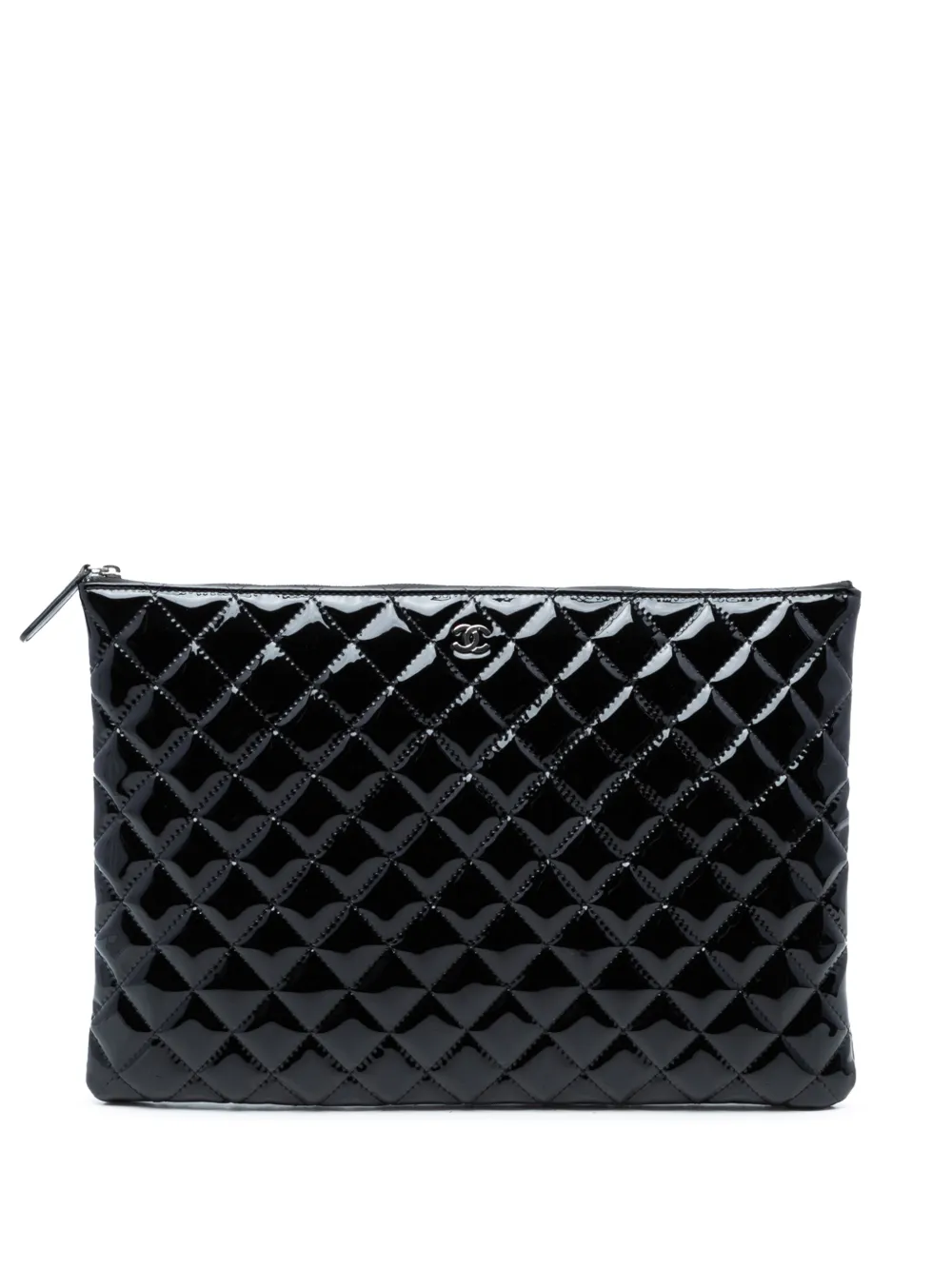 CHANEL Pre-Owned 2014-2015 Large Quilted Patent O Case clutch bag - Nero
