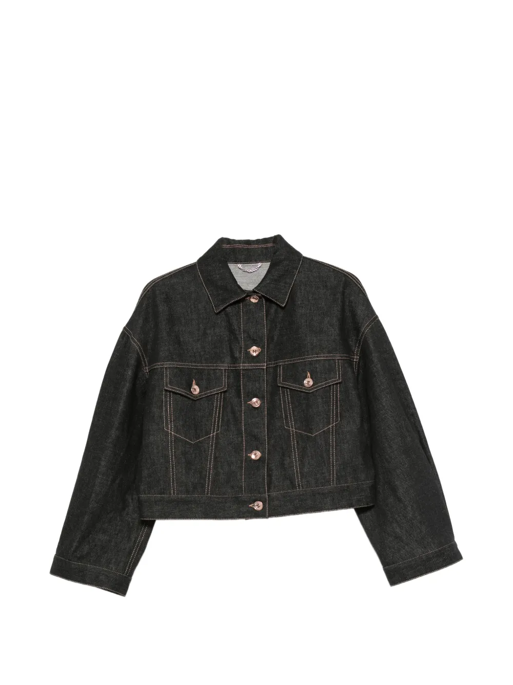 Brunello Cucinelli contrast-stitch cropped denim jacket - Nero