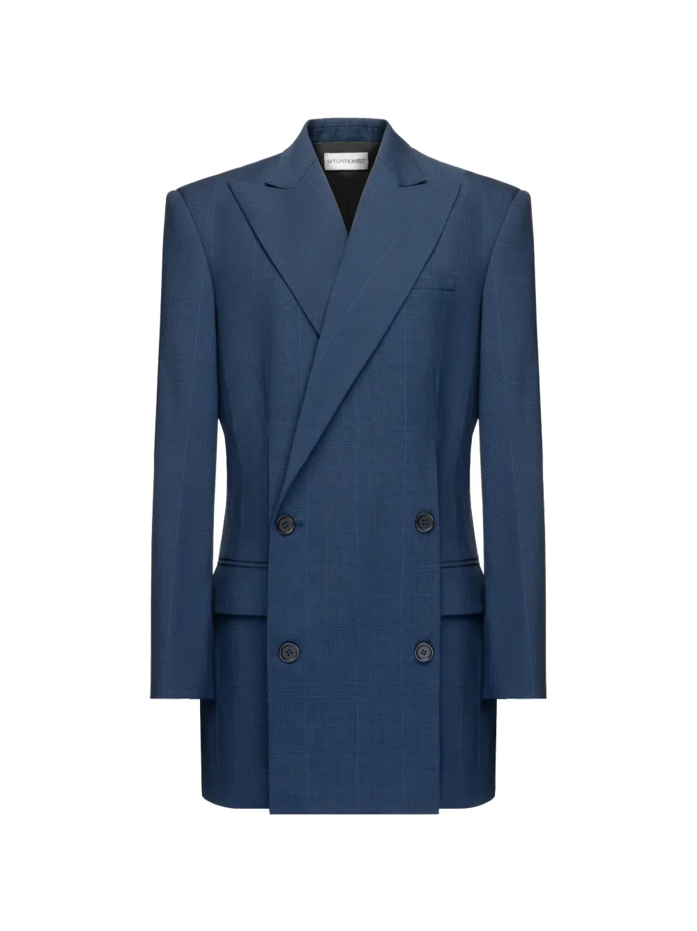 Situationist double-breasted checked blazer - Blu