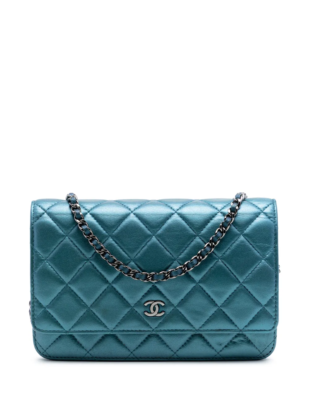 CHANEL Pre-Owned 2017-2018 CC Quilted Metallic Lambskin Wallet On Chain crossbody bag - Blu