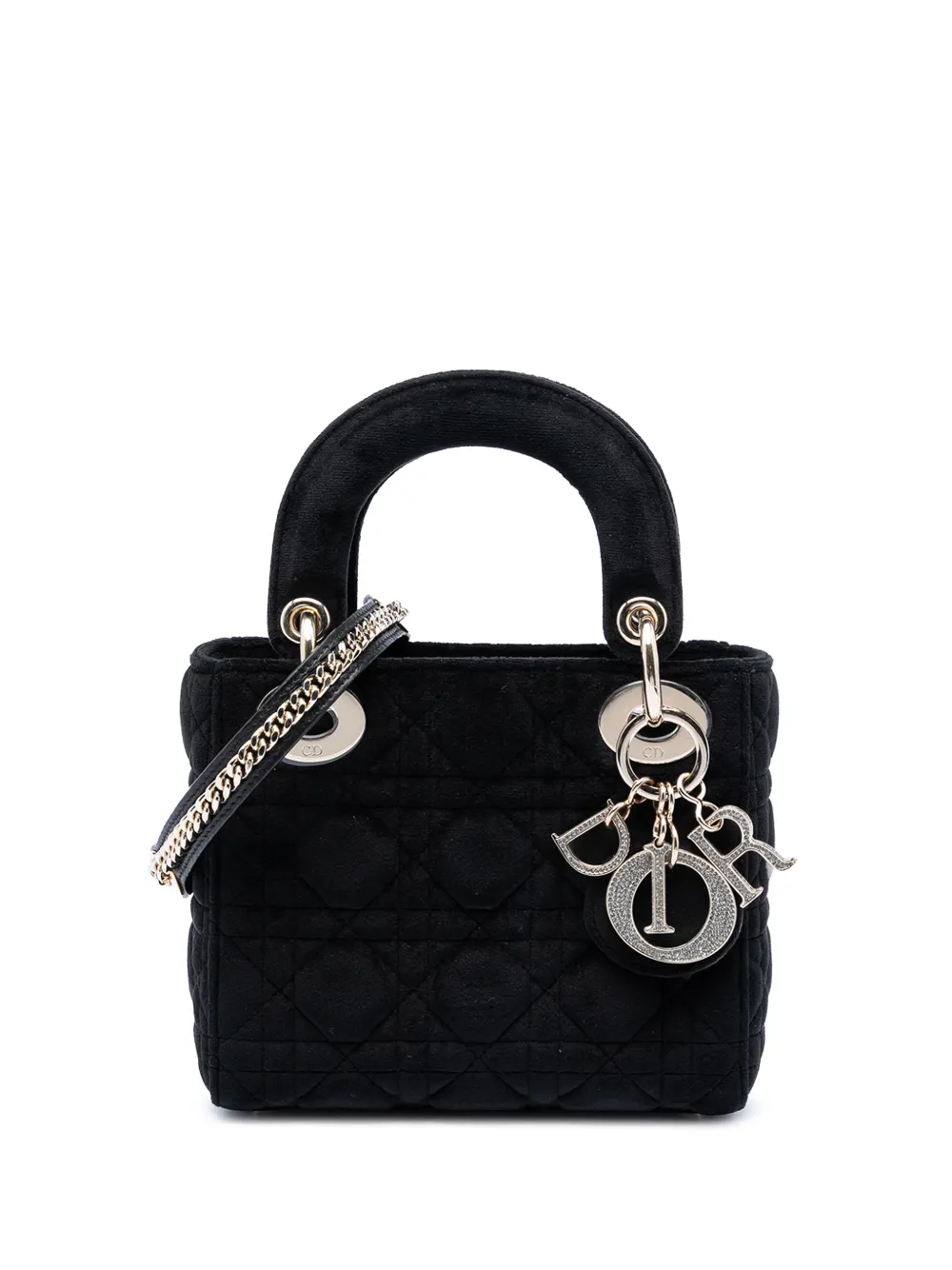 Christian Dior Pre-Owned 2019 Mini Velvet Cannage Lady Dior satchel - Nero