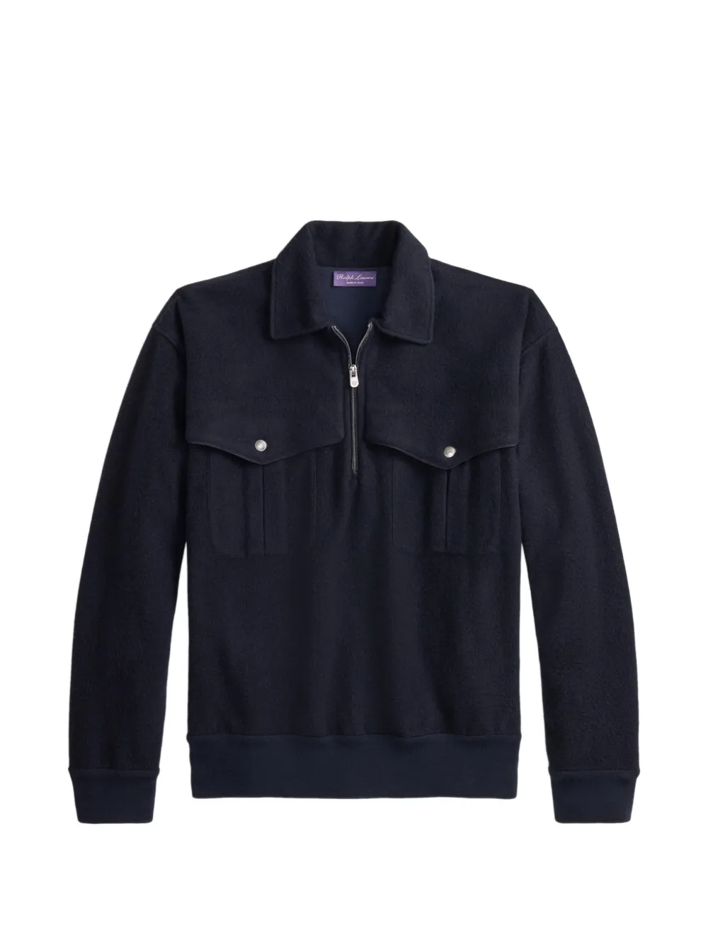 Ralph Lauren Purple Label Trui met dubbele zak en halve rits Blauw