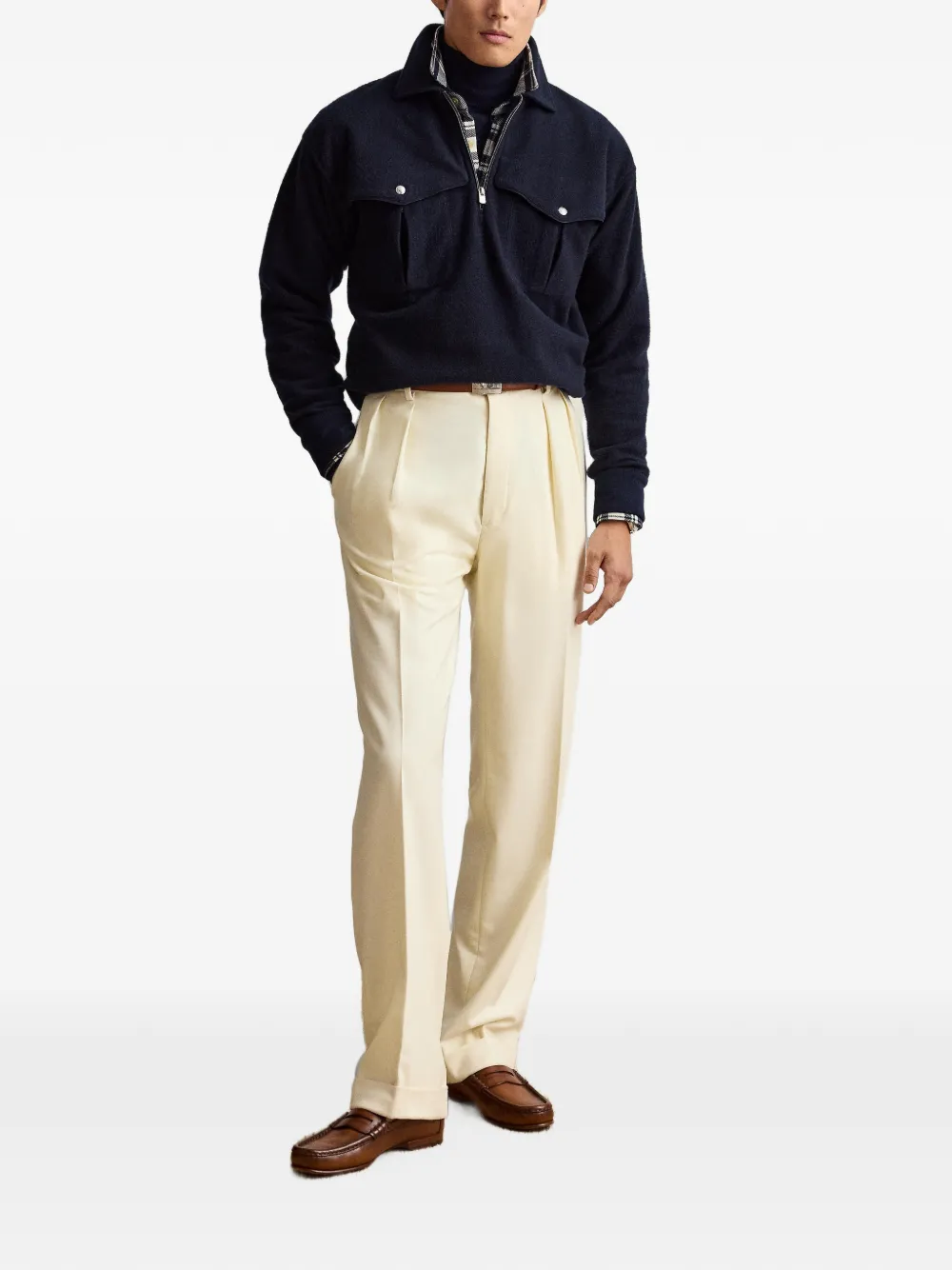 Ralph Lauren Purple Label Trui met dubbele zak en halve rits Blauw