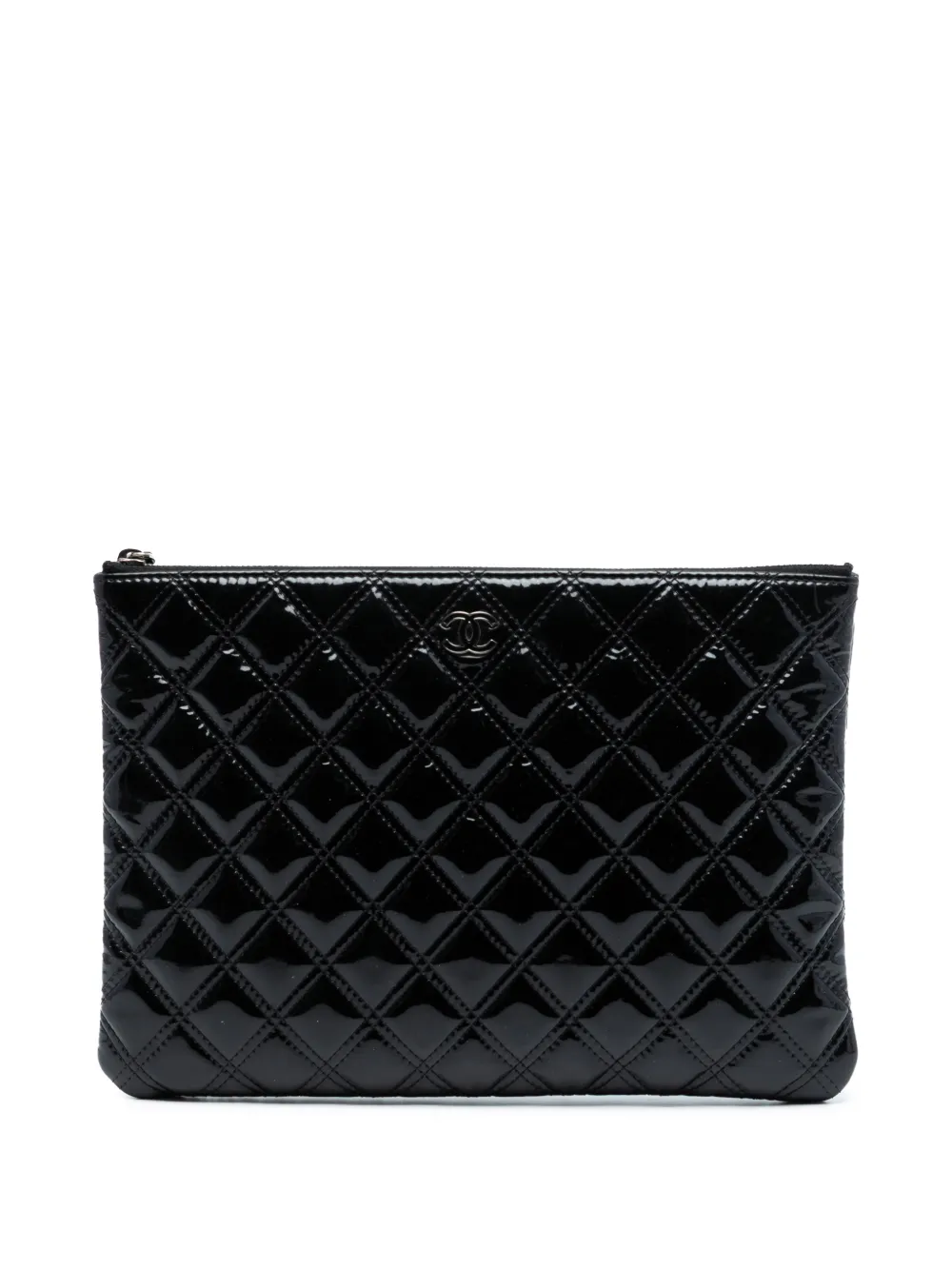 CHANEL Pre-Owned 2014-2015 Medium Quilted Patent Double Stitch O Case clutch bag - Nero