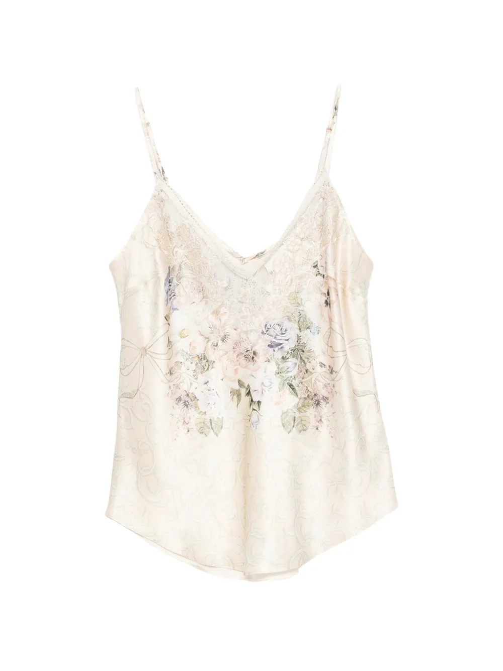 Camilla floral-print lace-trim tank top - Neutrals