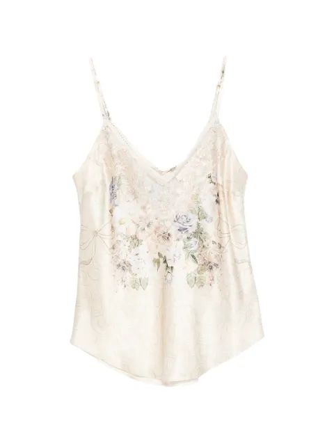 Camilla floral-print lace-trim tank top