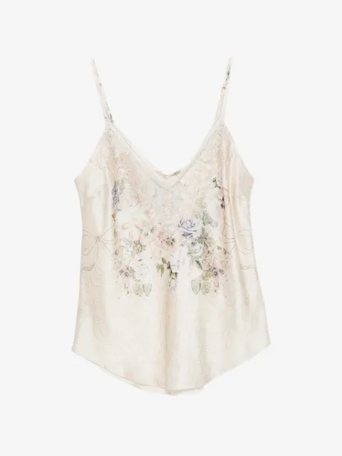 Camilla floral-print lace-trim tank top