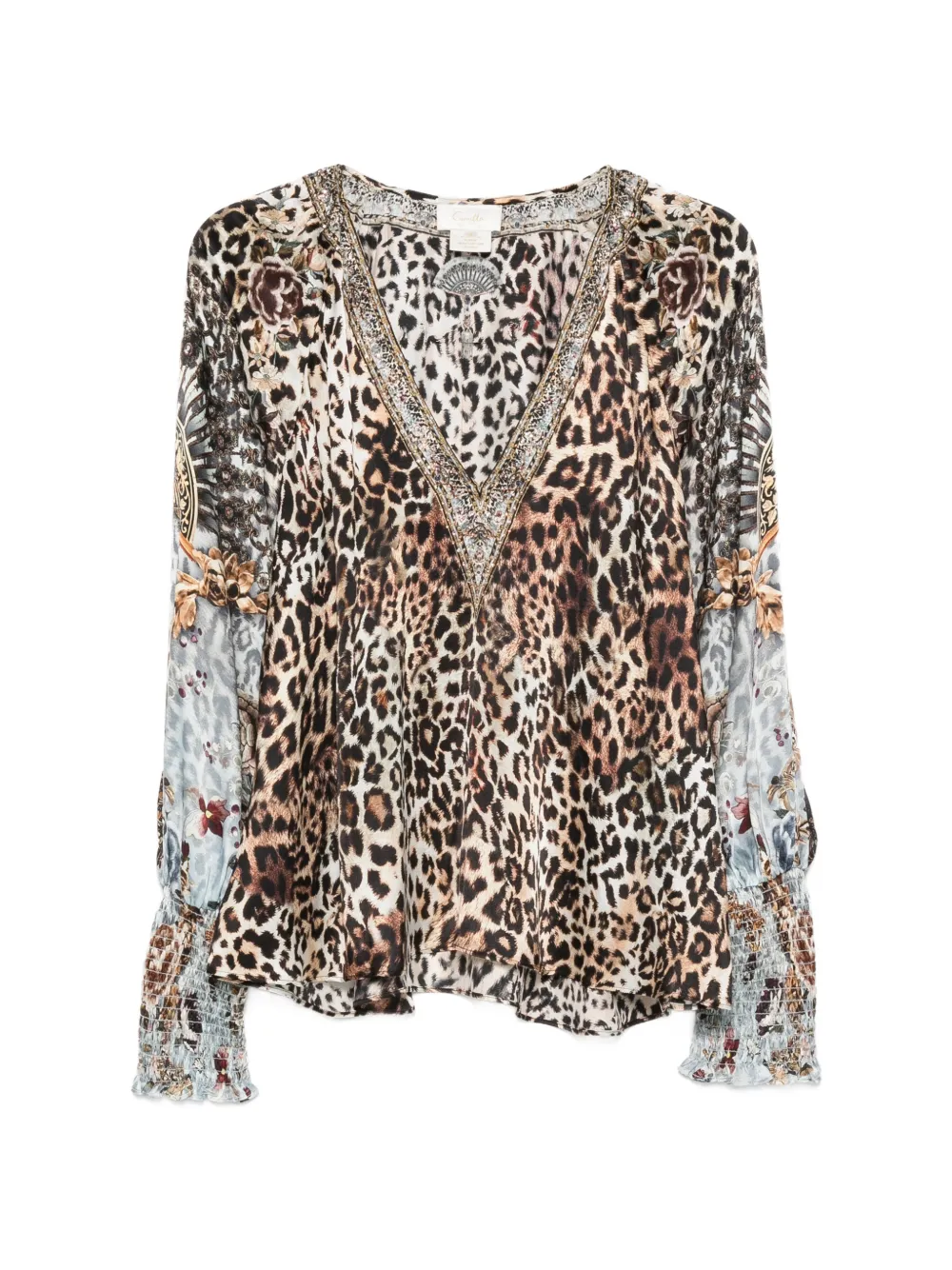 Camilla leopard-print crystal-embellished blouse - Neutrals
