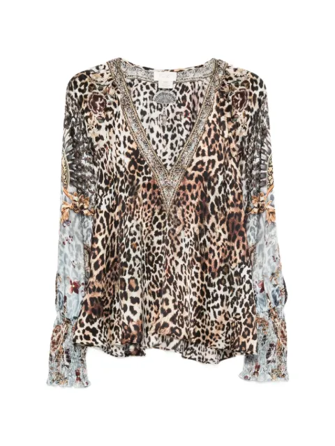 Camilla leopard-print crystal-embellished blouse