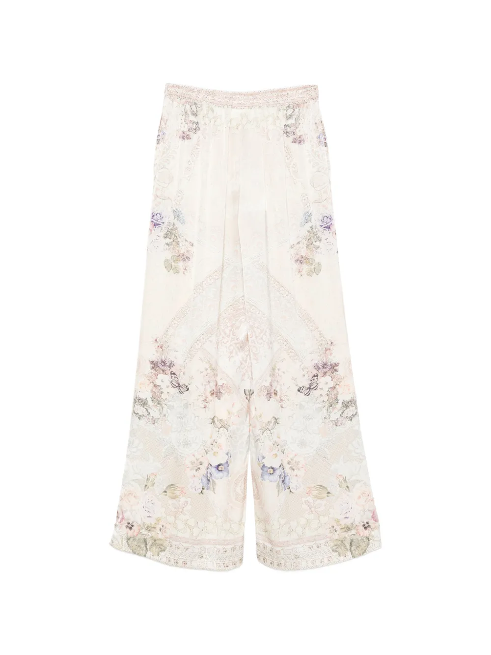 Camilla Palazzo broek met bloemenprint en wijde pijpen Beige