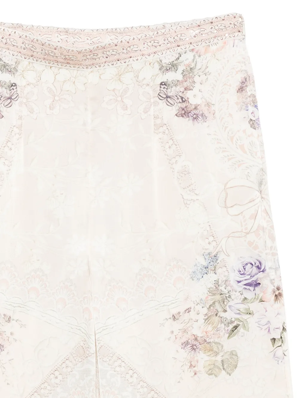 Camilla Palazzo broek met bloemenprint en wijde pijpen Beige