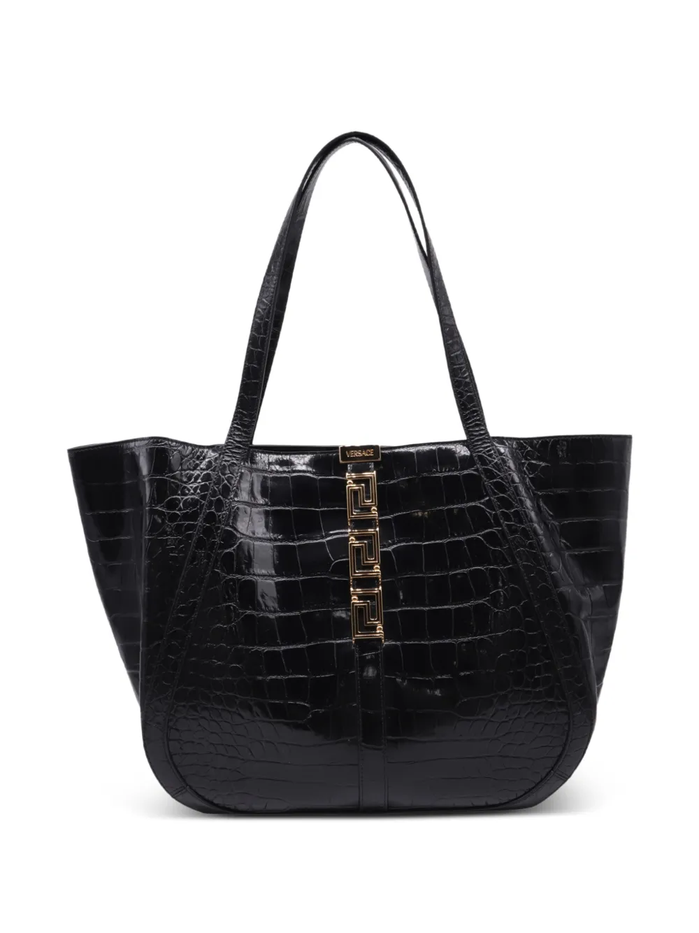 Versace Pre-Owned large Greca Goddess crocodile-embossed tote bag - Schwarz