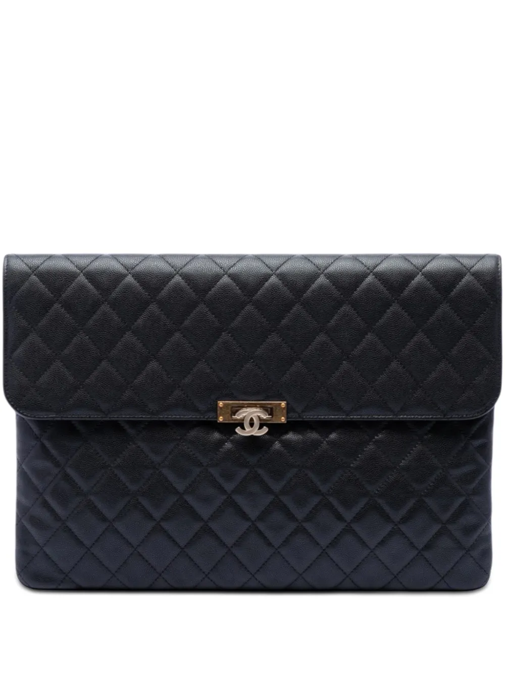 CHANEL Pre-Owned 2016-2017 Large Quilted Caviar Golden Class O Case clutch bag - Nero