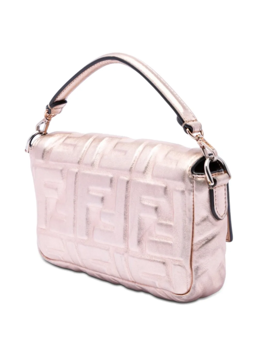  Fendi Pre-owned Borsa A Tracolla Mini In Pelle Goffrata Metallizzata Con Motivo Zucca 2010-2025 - Rosa 