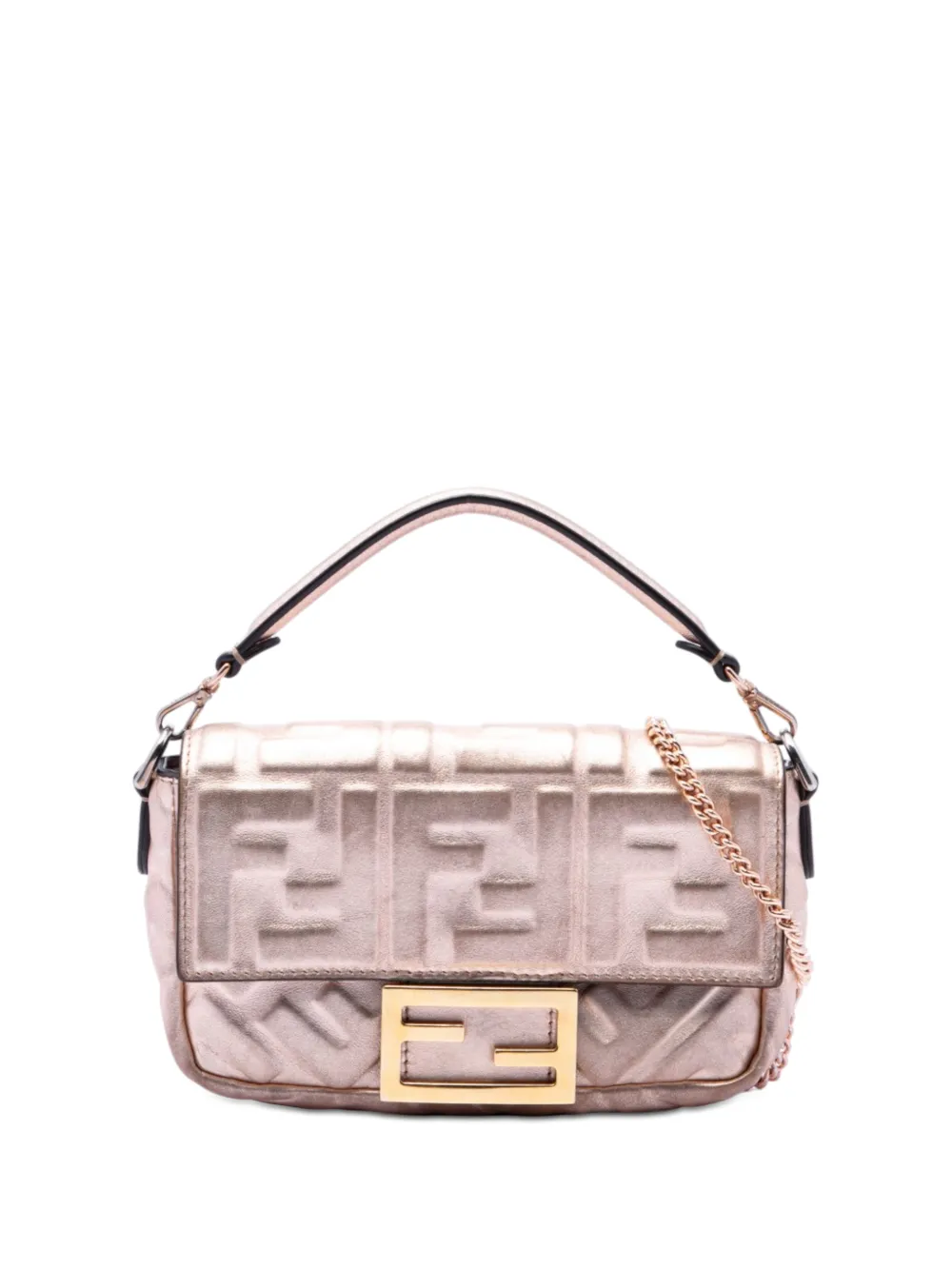 Fendi Pre-Owned 2010-2026 Mini Zucca Embossed Metallic Leather Baguette satchel - Rosa