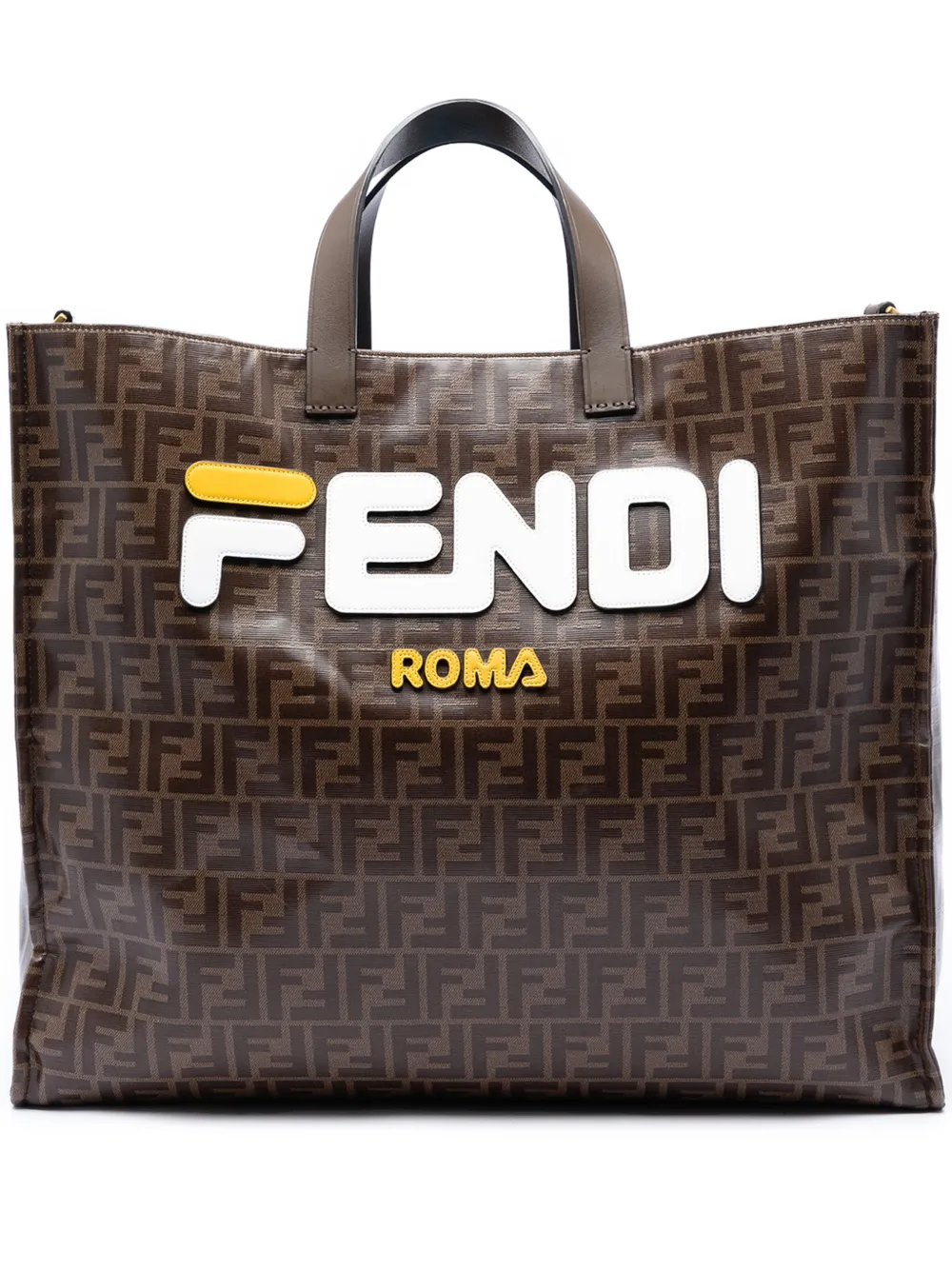 Fendi Pre-Owned 2010-2026 Fila Zucca Coated Canvas Logo Mania Shopper Tote satchel - Brown