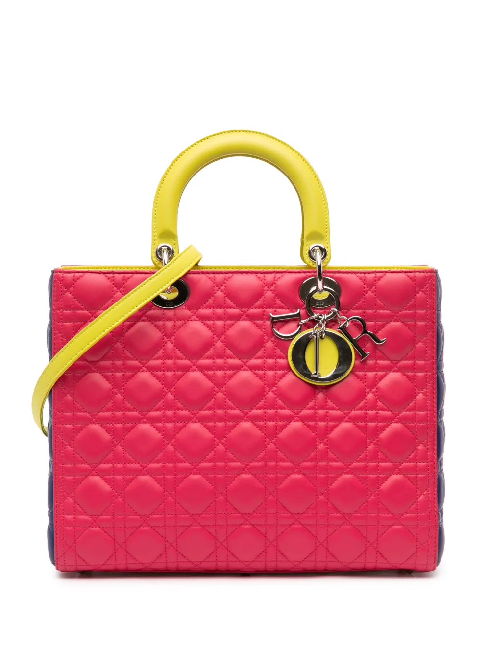 Christian Dior Pre-Owned 2013 Large Tricolor Lambskin Cannage Lady Dior satchel - Pink