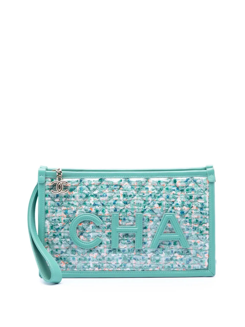 CHANEL Pre-Owned 2019 Tweed PVC Logo Wristlet clutch bag - Blau