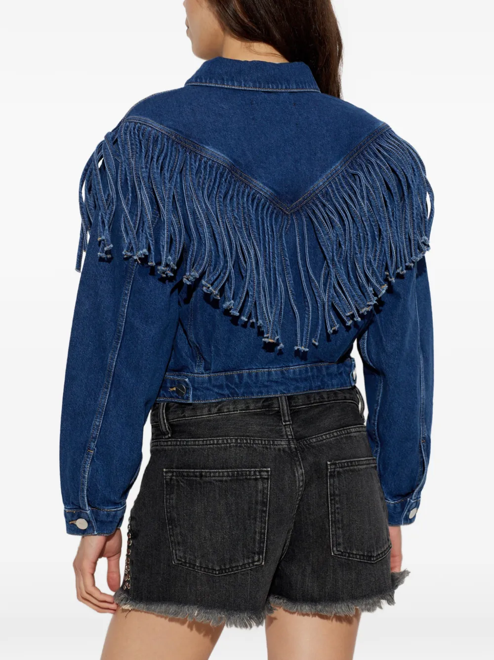 AllSaints Marlene denim jack met franje Blauw
