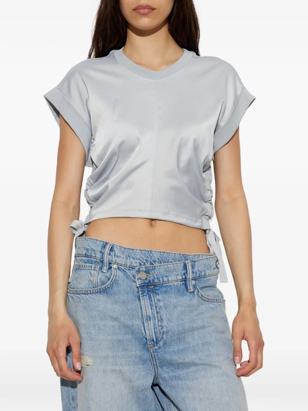AllSaints Mira T-shirt met ruches Blauw