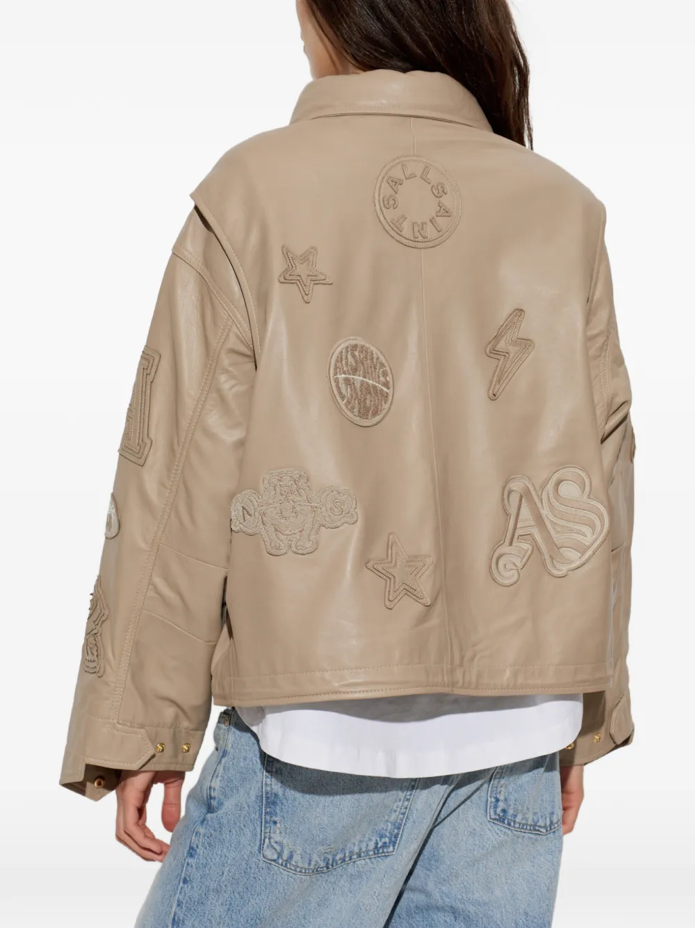 AllSaints Clay leren jack met logopatch Bruin