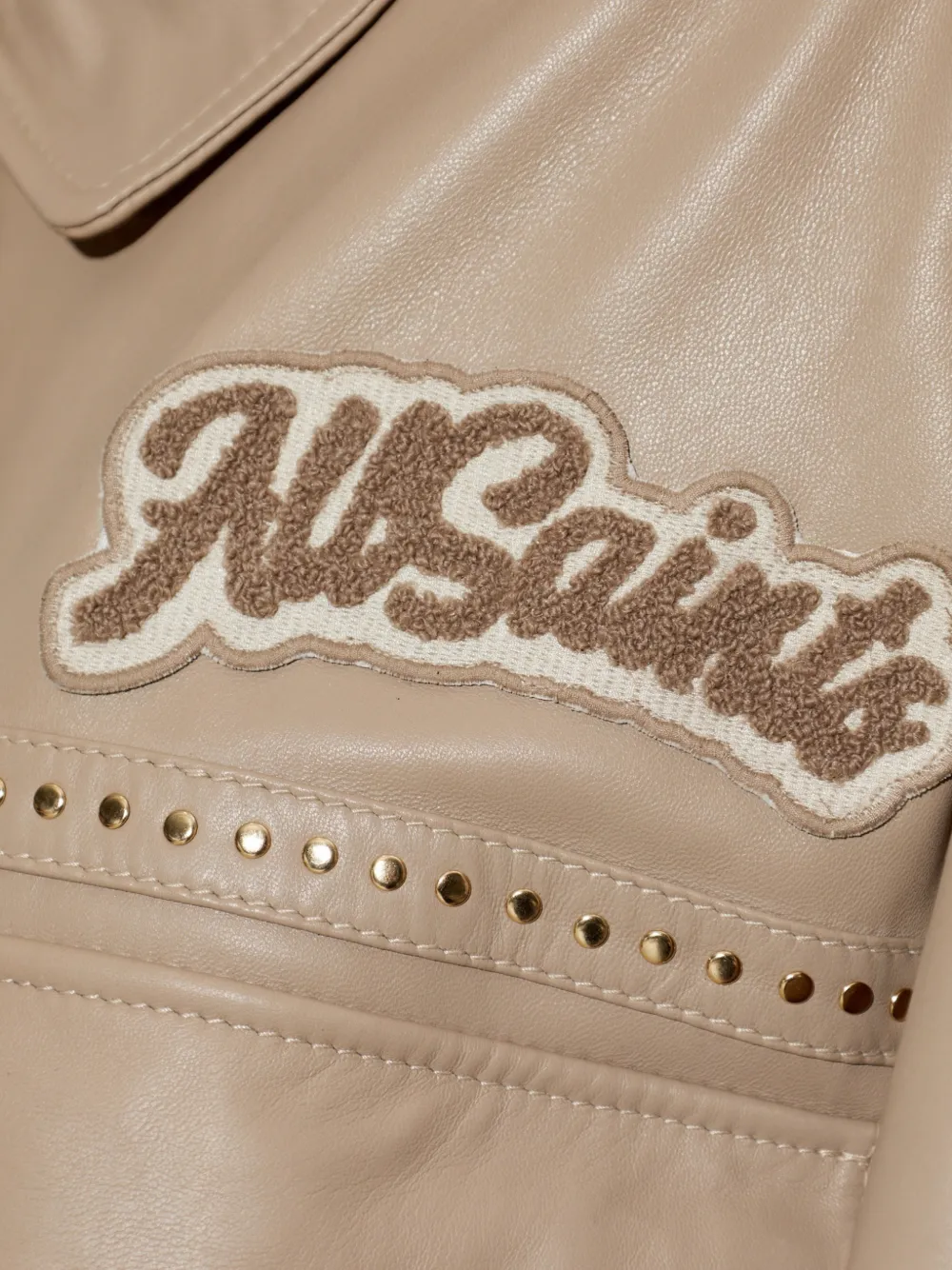 AllSaints Clay leren jack met logopatch Bruin