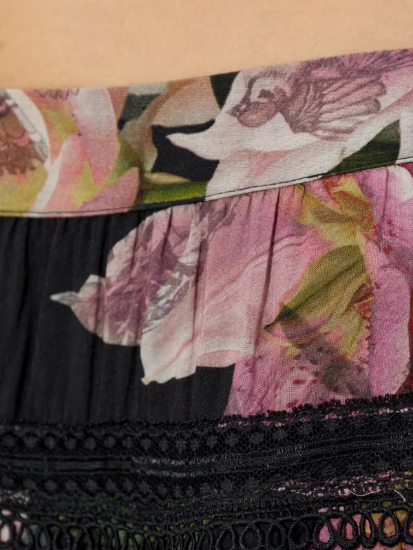 AllSaints Zora floral-print Tiered Mini Skirt | Black | FARFETCH