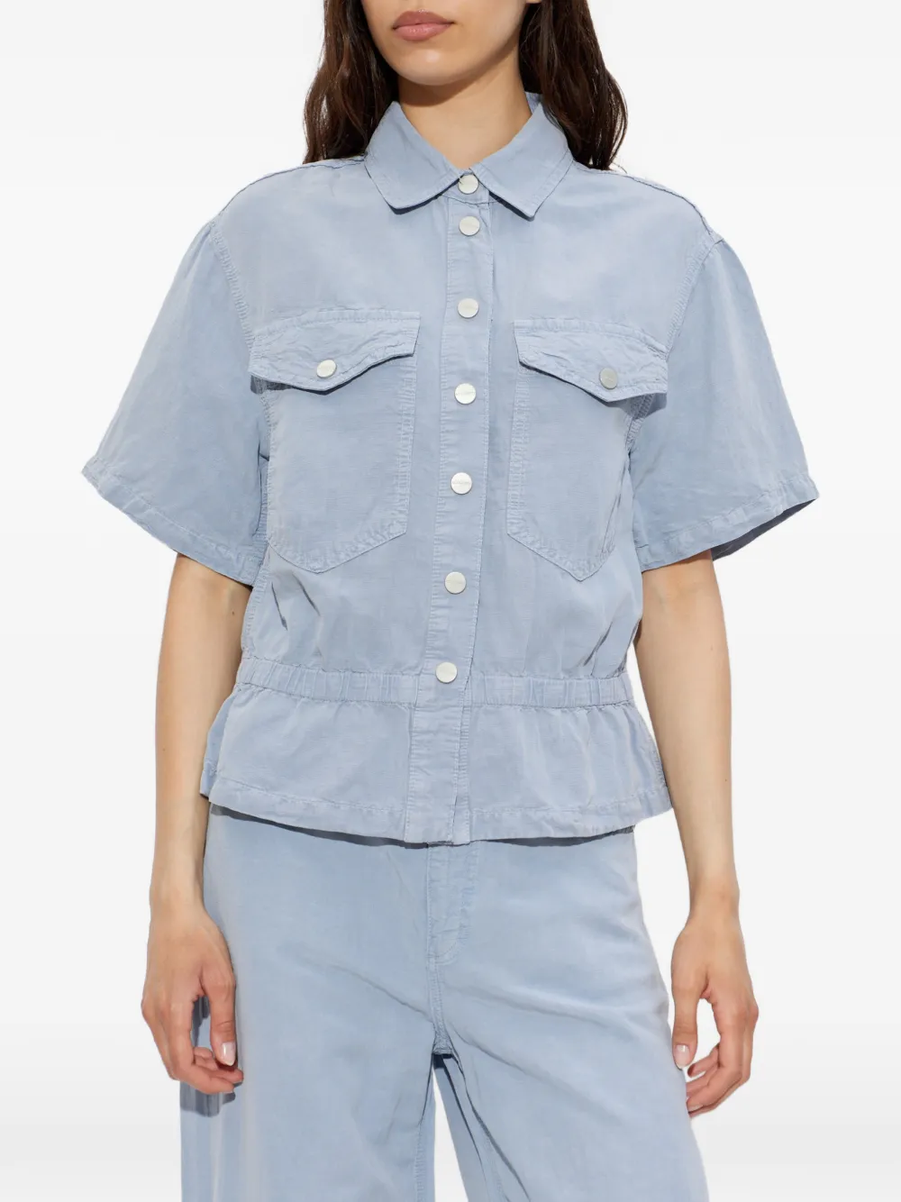 AllSaints blouse met elastische taille en korte mouwen Blauw