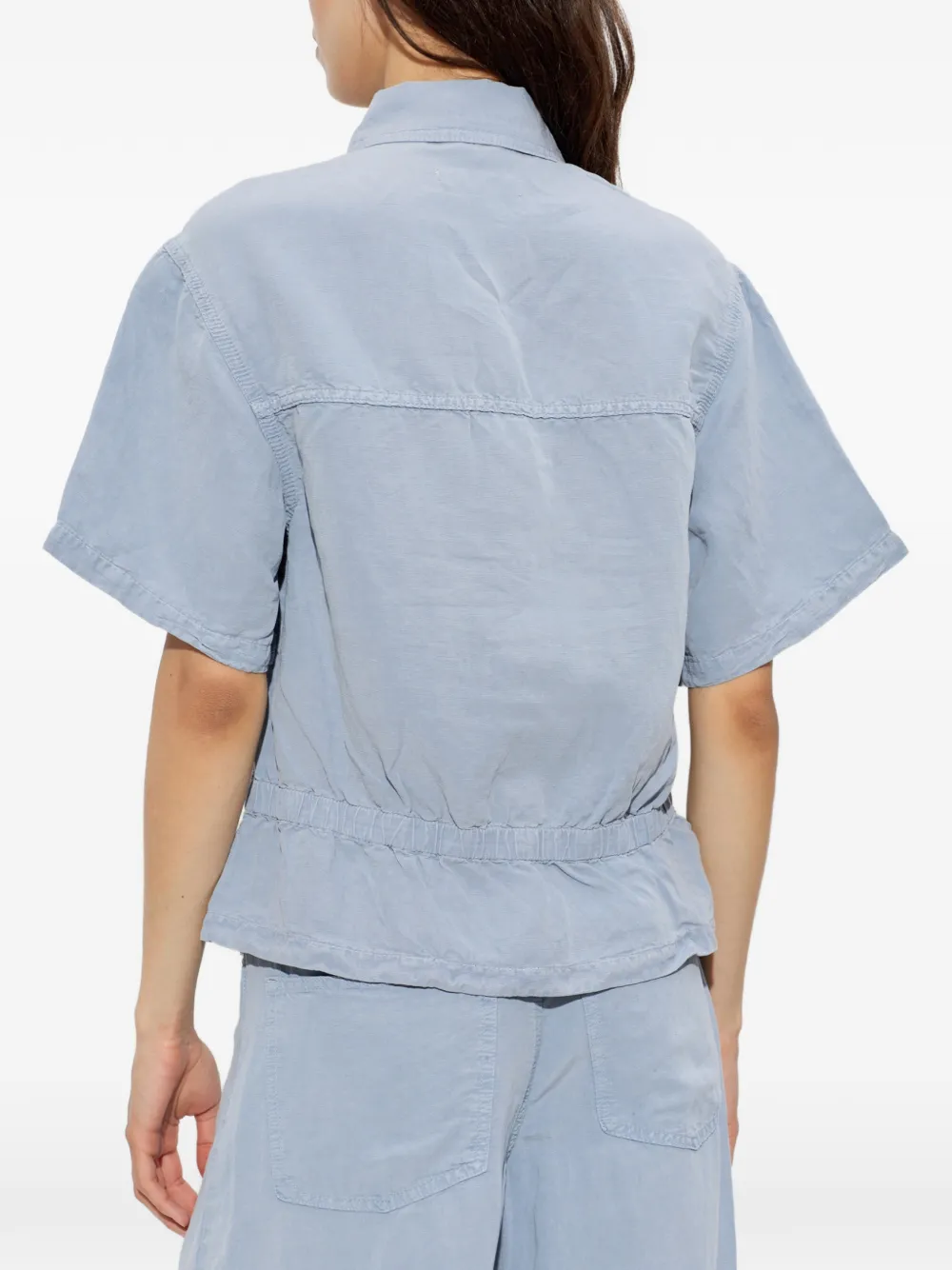 AllSaints blouse met elastische taille en korte mouwen Blauw
