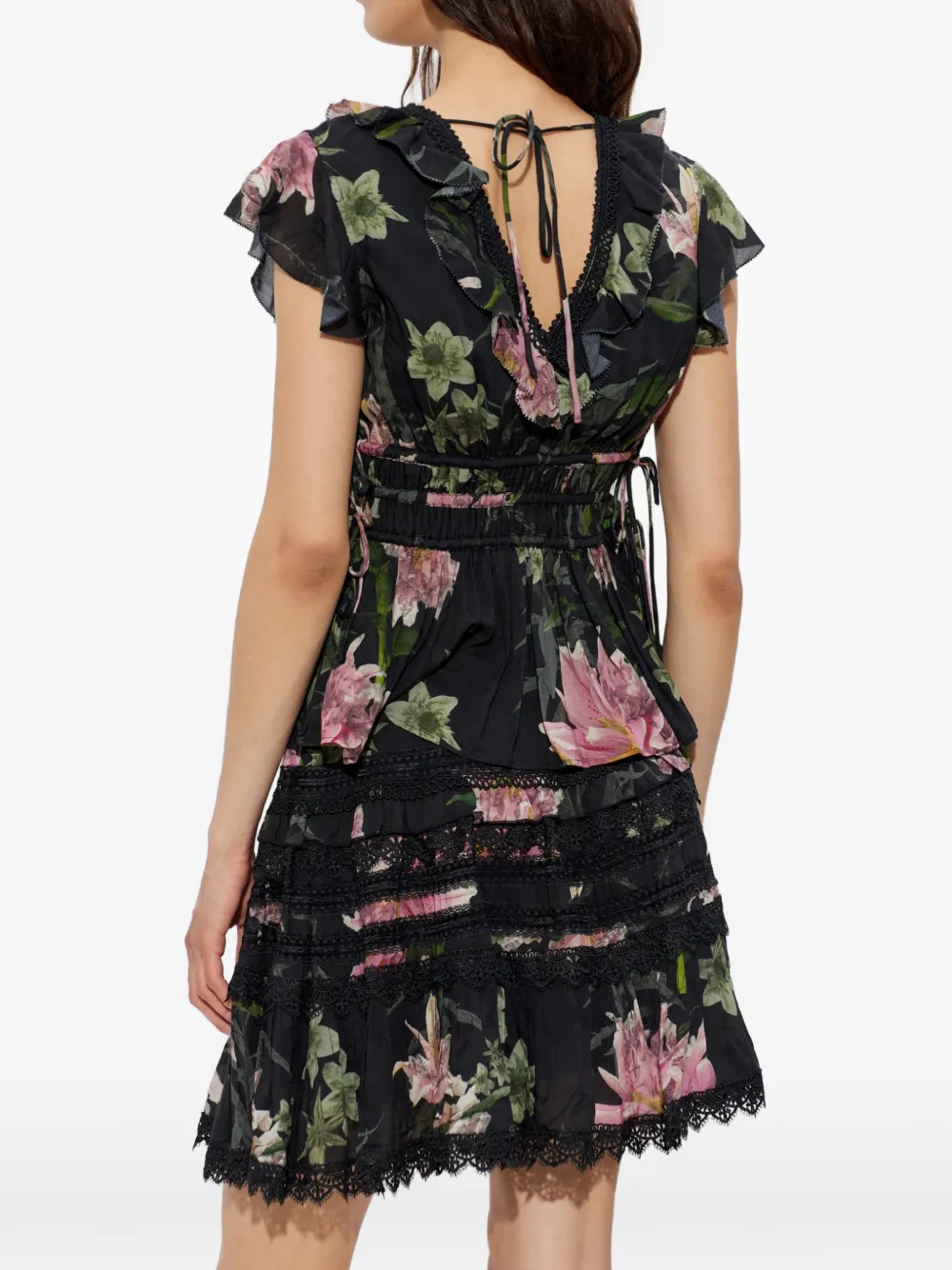 AllSaints Canto top met bloemenprint en ruches Zwart