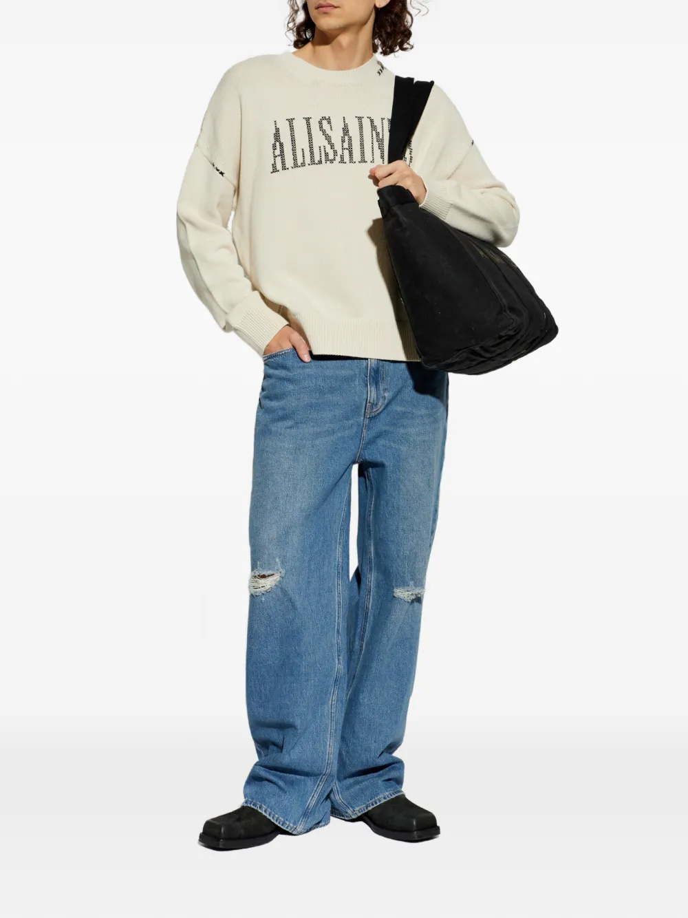 AllSaints Trui met logo Beige