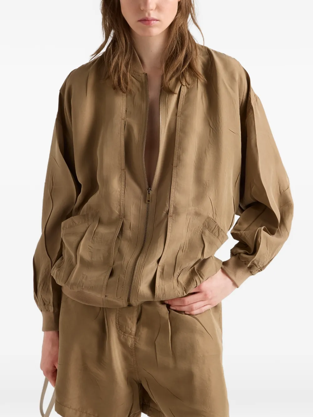 Prada Zijden bomberjack Beige