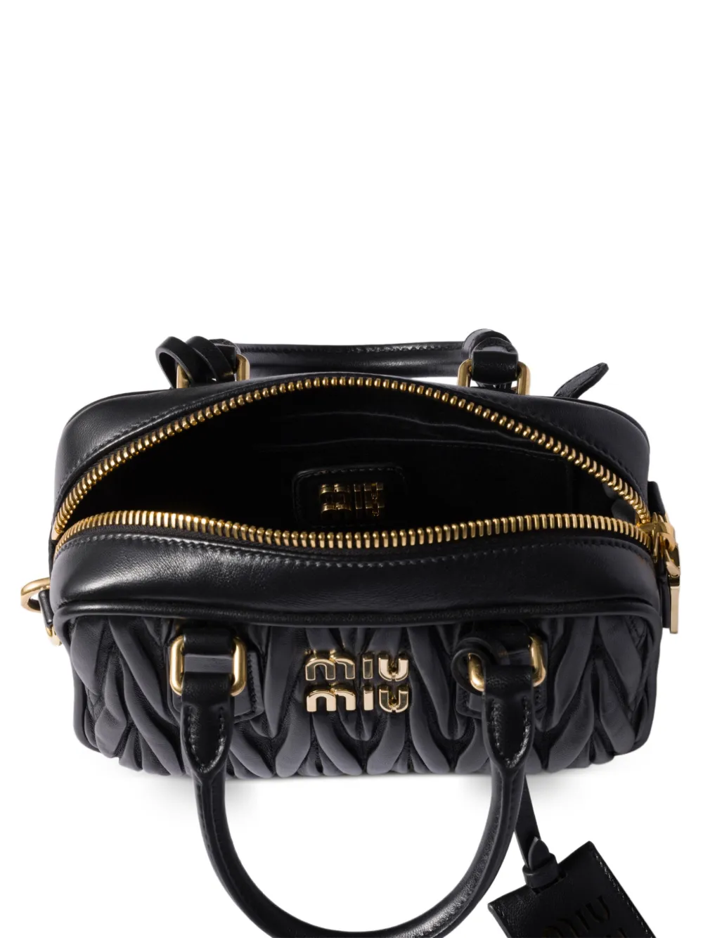 Miu Matelassé leren bucket-tas Zwart
