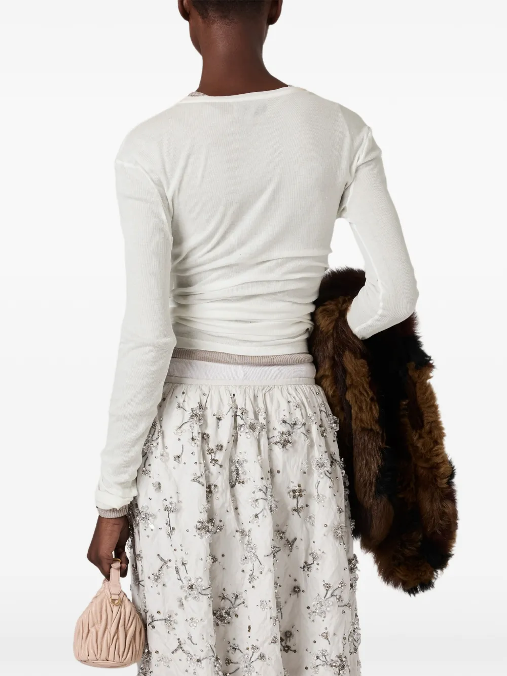 Miu Ribgebreide jersey jurk Wit