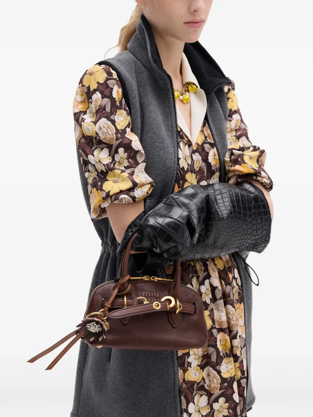 Miu Aventure nappa leren mini-tas Bruin