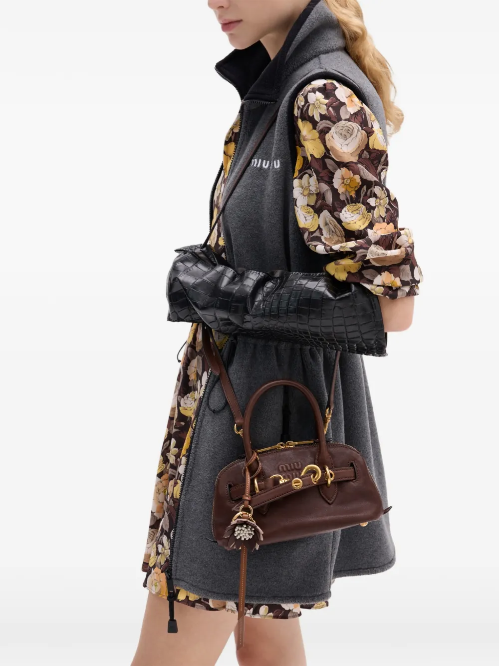 Miu Aventure nappa leren mini-tas Bruin